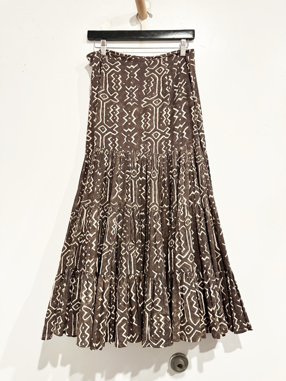 Norma Kamali Vintage 80's Mud Cloth Brown Printed Maxi Skirt Size 12 - Picture 2 of 7